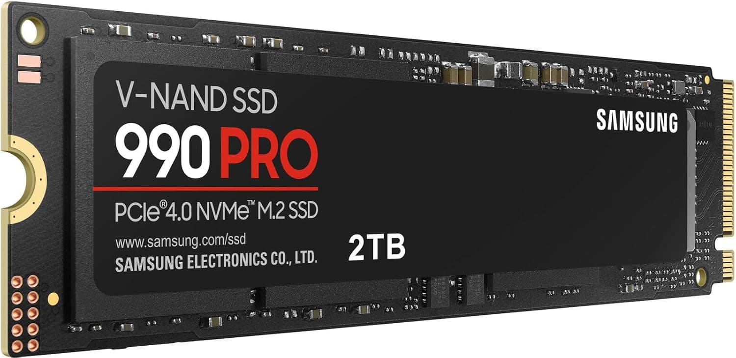 SAMSUNG 990 Pro 2TB NVMe M.2 Internal SSD, PCIe Gen 4.0 x4, NVMe 2.0 Interface, 7450 MB/s Sequential Read Speed, 6900 MB/s Sequential Write Speed, 3.3 Voltage, V-NAND 3-bit MLC | MZ-V9P2T0BW
