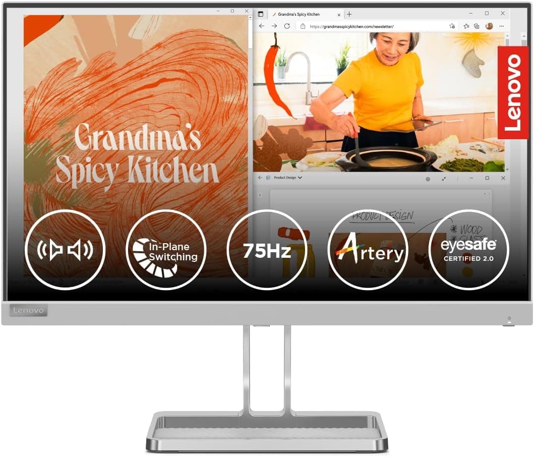 Lenovo L22i-40 21.5-Inch FHD IPS Monitor – 75Hz, AMD FreeSync, 2×3W Speakers, HDMI, VGA, Cloud Grey |67AEKACBAE